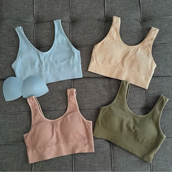 🩵 LIKE NEW 💚 Aerie Ribbed Sports Bras in Blue, Olive, Peach, and Pink size L - Picture 2 of 5